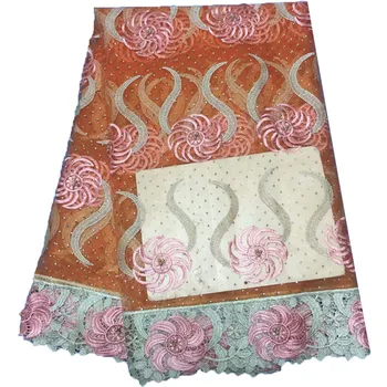 

New Arrival Peach Beaded And Stones Nigerian Lace High Quality French Net Lace Nigerian Lace Fabrics For Wedding X849-4