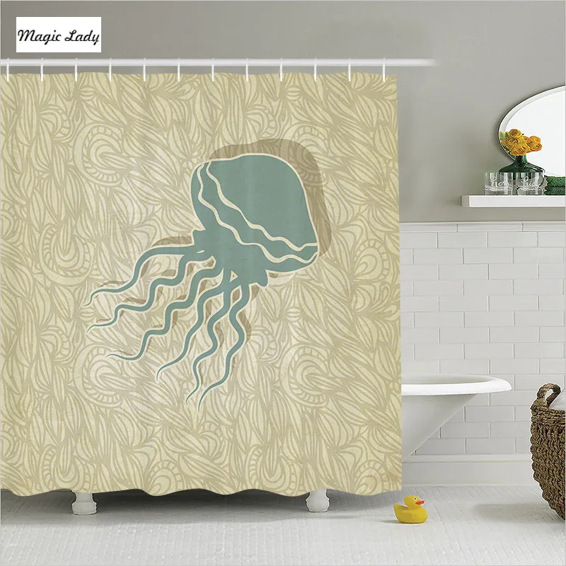 Douchegordijn Bruin Badkamer Accessoires Kwallen Nautische Oceaan