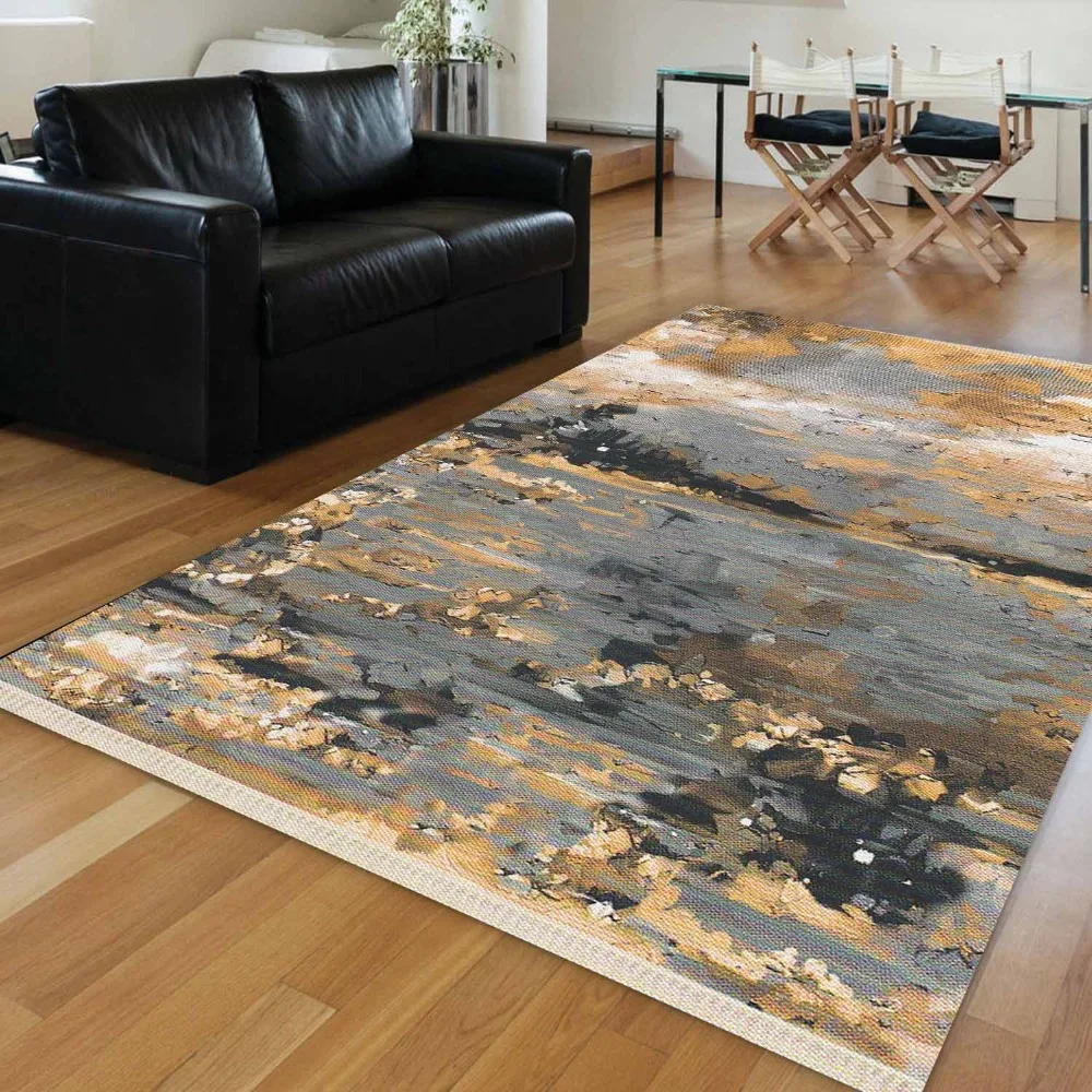 

Else Yellow Gray Watercolor Turkish Vintage Abstract Aging 3d Print Anti Slip Kilim Washable Decorative Area Rug Bohemian Carpet