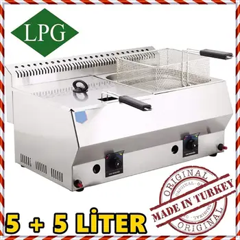 Buy Commercial Dual Tank 5+5 Lt. Total:10 LT. Capacity, Stainless Steel Countertop Tabletop Propan PROPANE (LPG) GAS Deep Fryer