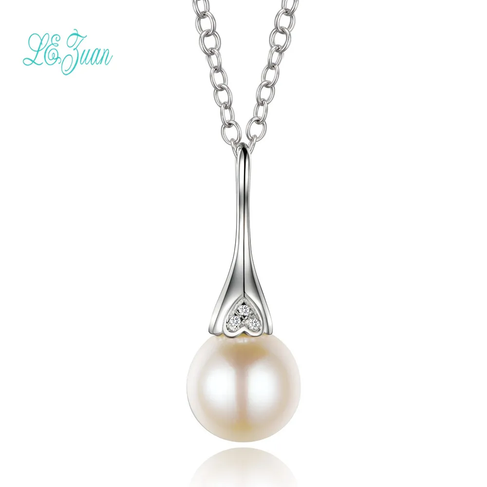 

l&zuan 18K White Gold Pendant Necklace For Women 0.01CT Diamond Natural Freshwater Pearl jewelry Christmas Exchange Gifts Party