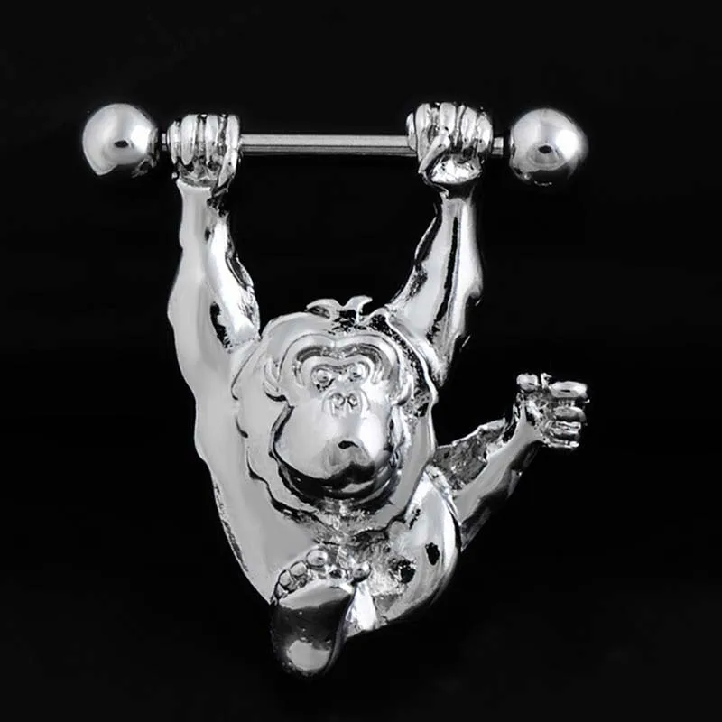 PAIR Stainless Steel Nipple Shield Ring Animal zodiac monkey / snake / eagle / centipede Piercing Barbell Jewelry 2pc - Окраска металла: 1