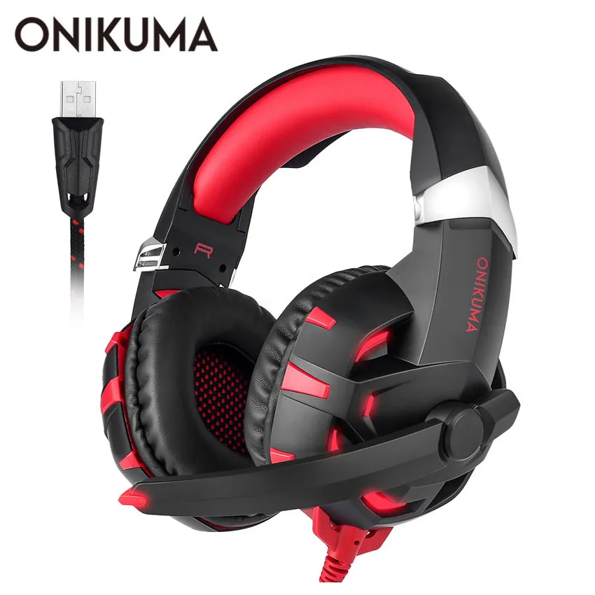 ONIKUMA K2 PC USB стерео игровая гарнитура casque 7,1 канальный звук проводные наушники с микрофоном для компьютера, ноутбука, геймера - Цвет: Red No Retail Box