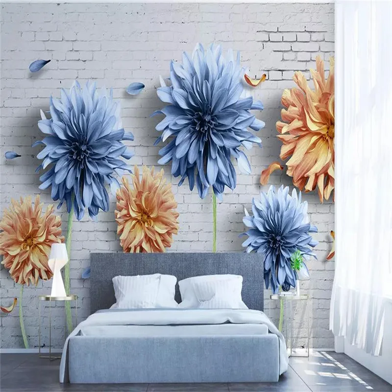 Simple 3d chrysanthemum brick wall nostalgic flower TV background wall custom large wallpaper mural 3D photo wall factory wholes Simple 3d chrysanthemum brick wall nostalgic flower TV background wall custom large wallpaper mural 3D photo wall factory wholes