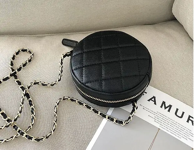 Женская круглая сумка из натуральной кожи с цепочкой 14 см|women genuine leather handbags|genuine