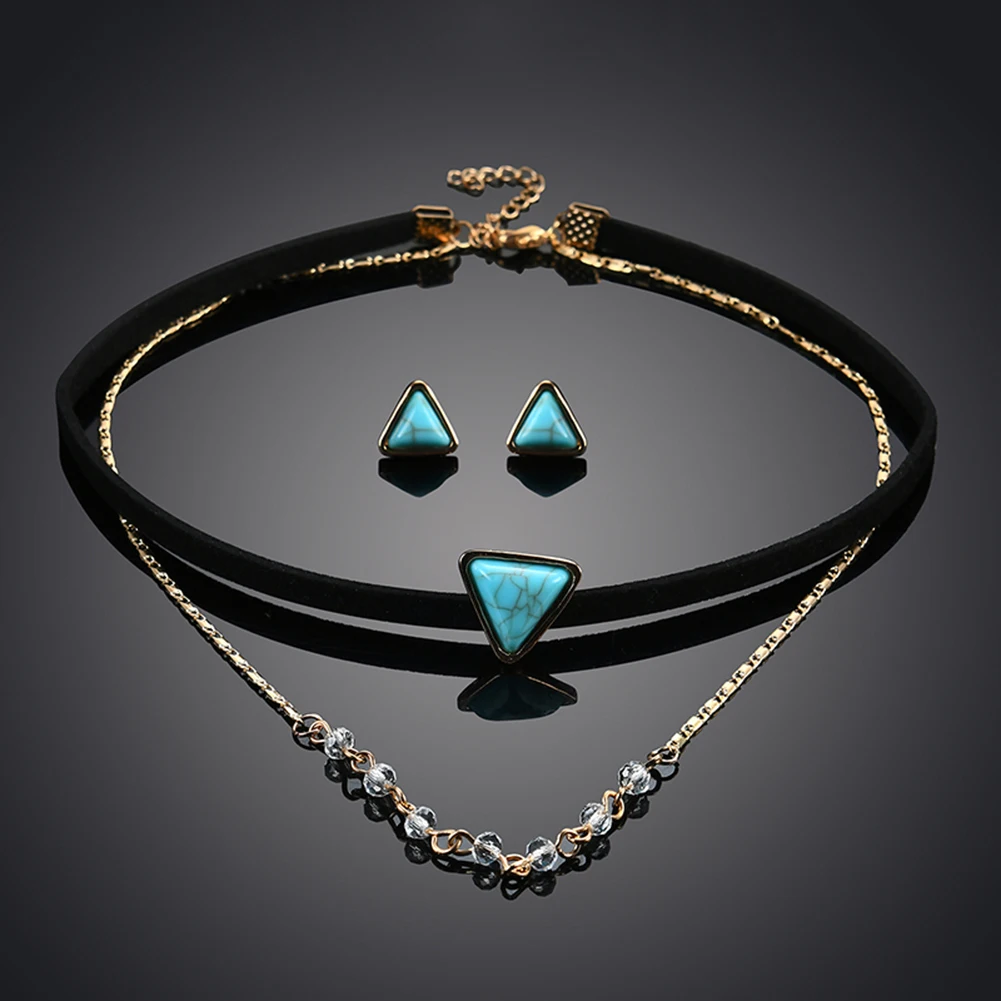 Retro Triangle Layered Choker Necklace Earrings Jewelry Set for Women | Украшения и аксессуары