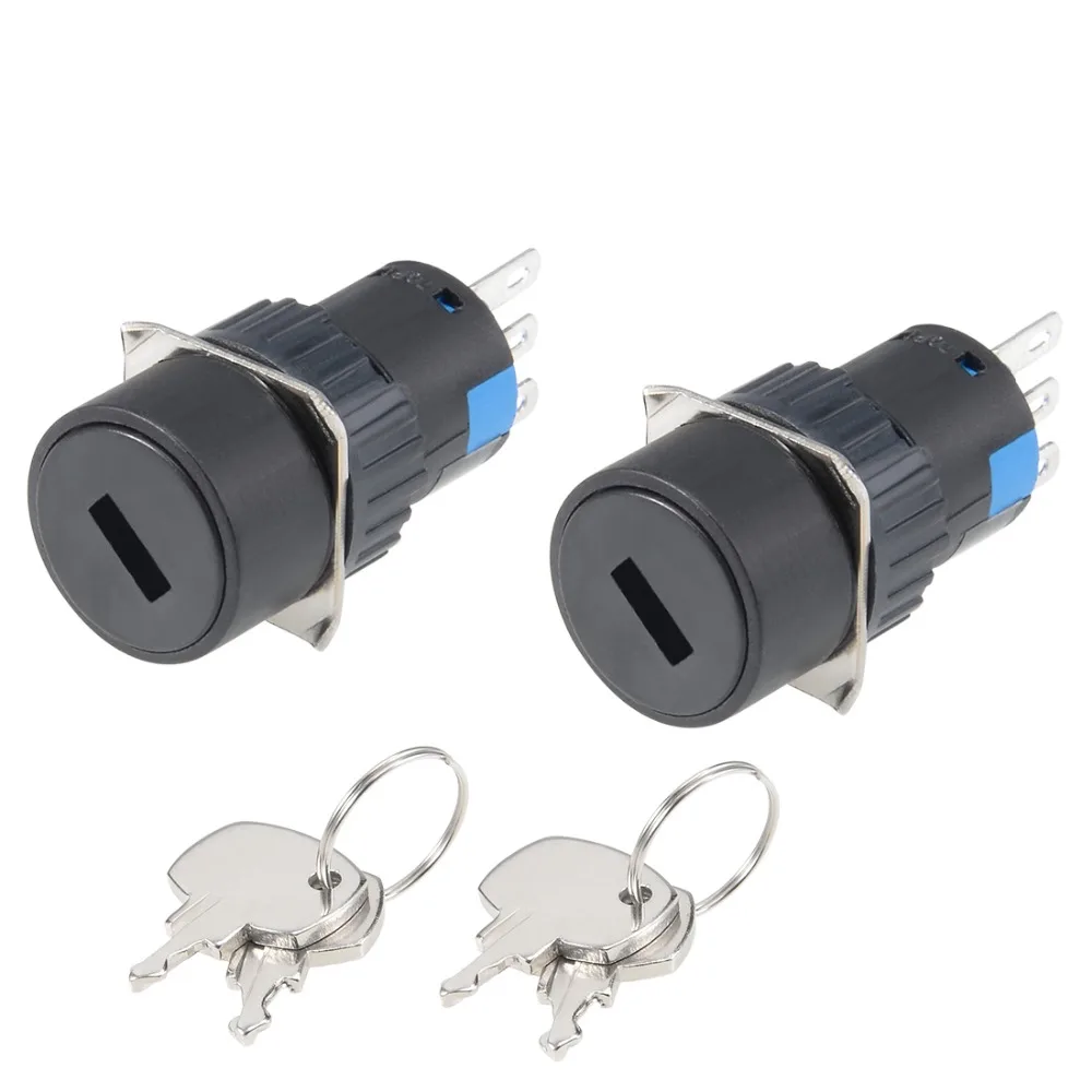 

UXCELL 2Pcs Switches 16mm 2 Positions Key Locking Push Button Switch W Keys DPST To Control Electromagnetic Starter Contactor