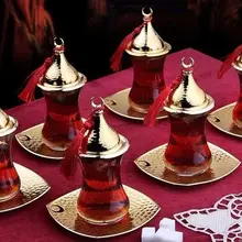 Османский арабский Золотой замак чайные блюдца чашки Сервировочный набор для 6
