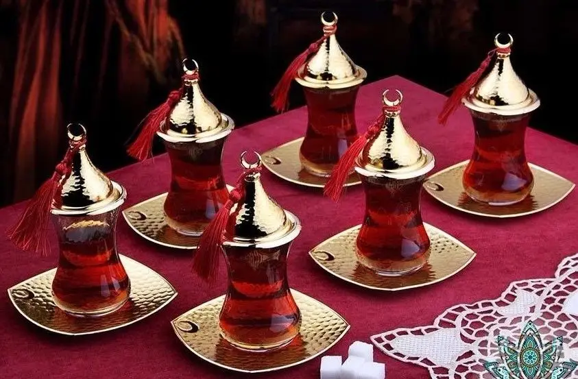 

Ottoman Arabic Golden Zamac Tea Saucers Cups Serving Set for 6