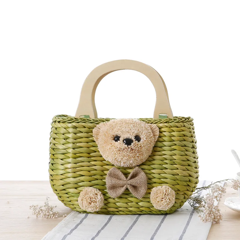 Women Beach Handbag Summer INS Popular Female Straw Bags Casual Lady Mini Fashion Bear Handle Bag Travel Knitted Bolsa SS3174 (12)