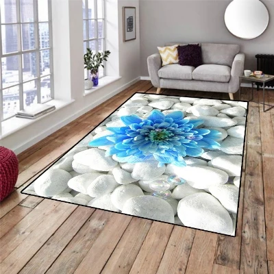 Else белый камни на синий большие цветы 3d узор принт нескользящие микрофибры гостиной декоративные современные моющиеся области коврик