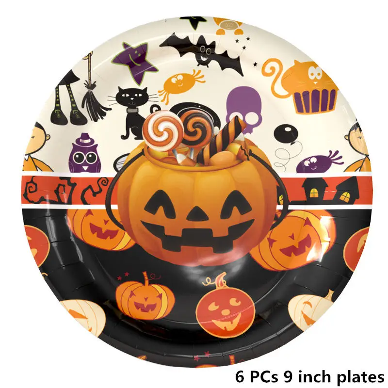 1 упак. одноразовая посуда Хэллоуин Мультфильм призрак тыква летучая мышь Cat тарелки ложка ткани для детей для вечеринки, дня рождения