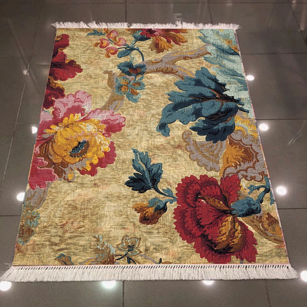 Розовый, зеленый, красный цветы, цветочный османский этнический 3d принт, микроволокно, противоскользящий задний моющийся декоративный килим, ковер