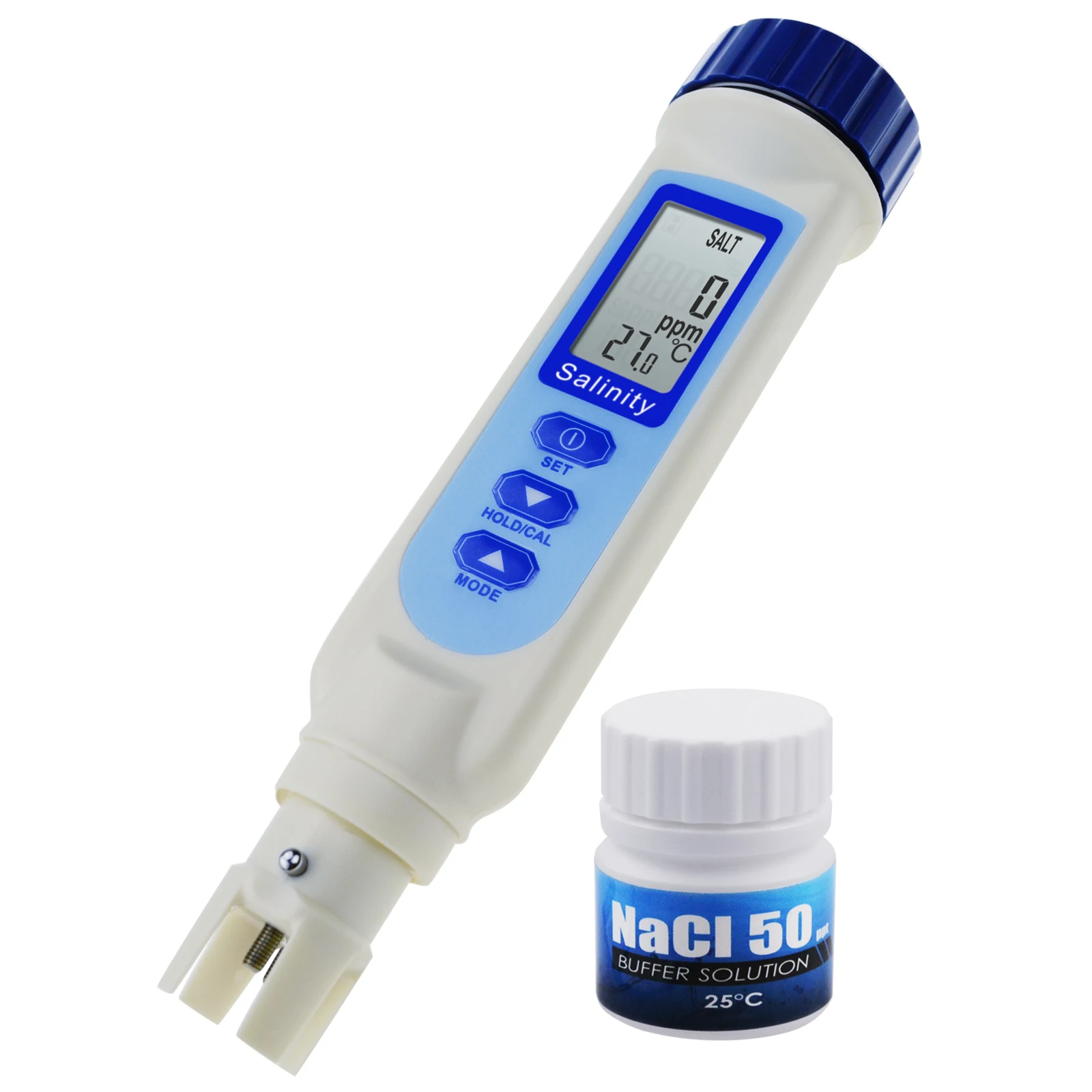 

Pen Type Salinity & Temperature Meter ATC Calibration Solution Set ppm / ppt / % / S.G. 4 Units Salt NaCl Water Quality Tester