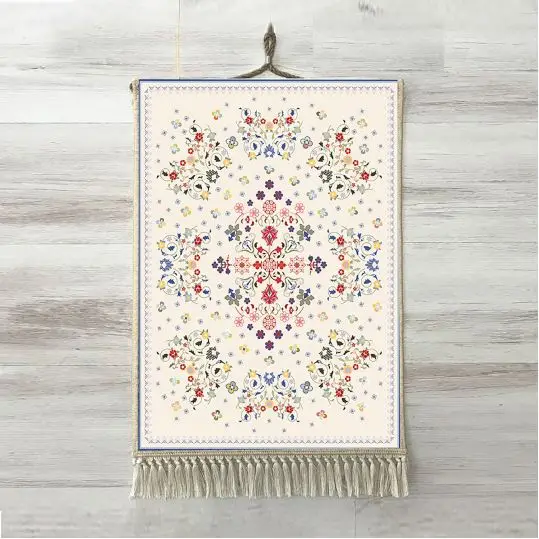 

Else Cream Floor Red Blue Turkish Authentic Floral 3D Print Decorative Gift Wall Art Rope Hanging Rug Carpet Tasseled Tapestry