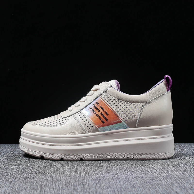 2019 Plate Casual Cuir Cm En Blanc forme Beige Femmes 6 Chaussures noir Sneakers QWrdxBoCe