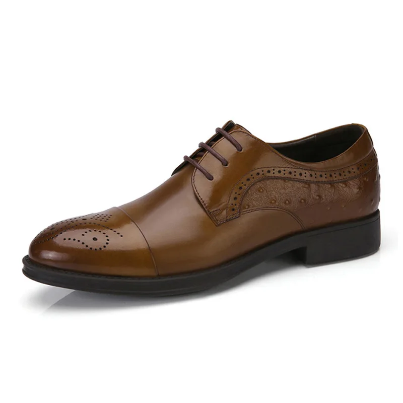 Мужские броги верблюжьего цвета; мужская обувь с резным узором из натуральной кожи; деловые оксфорды; деловые Свадебные лакированные Мужские модельные туфли - Цвет: Brown