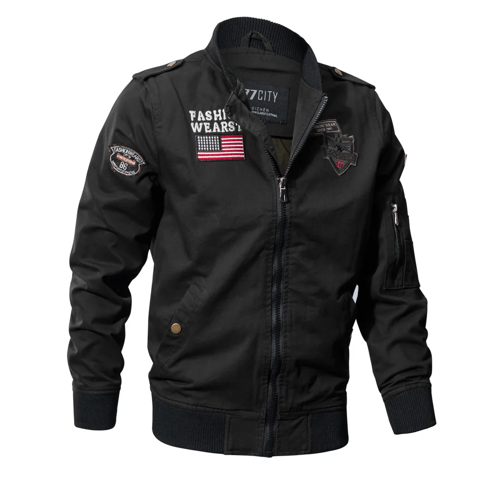 

Military Style Airborne Pilot Jacket Men Tactical Flight Army Jacket Autumn US Flag Air Force Motorcycle Cotton Cargo Coat M-4XL
