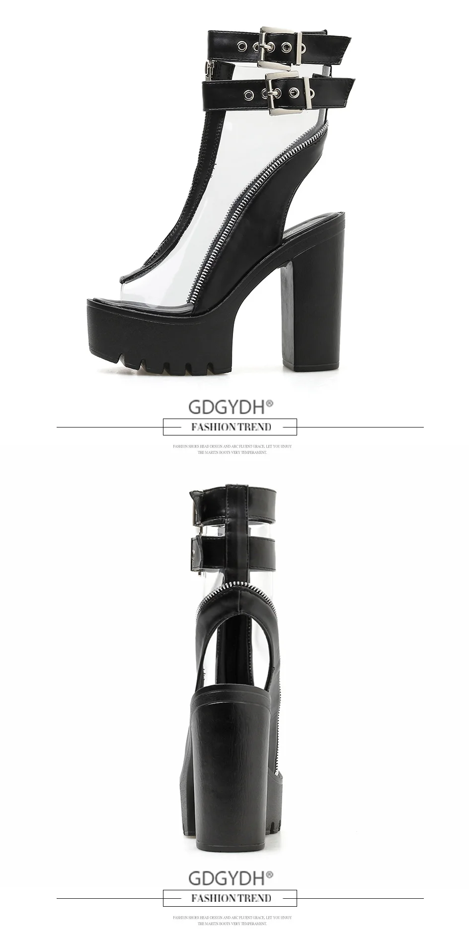 Gdgydh/Новинка года; летние туфли; женские прозрачные пикантные босоножки на высоком квадратном каблуке с открытым носком; модные черные босоножки с ремешком на пятке и пряжкой