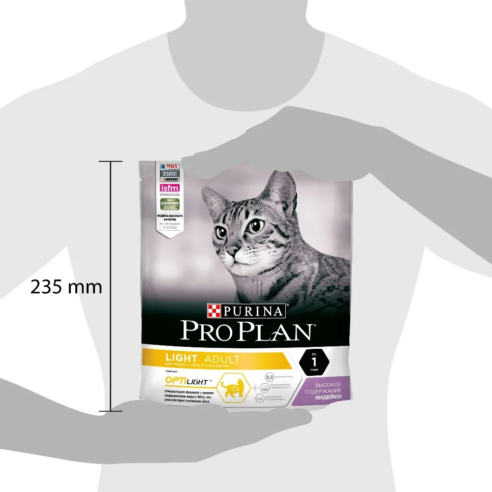 Сухой корм Purina Pro Plan для кошек с избыточным весом и кошек, склонных к полноте, с индейкой, 8 упаковок по 400 г