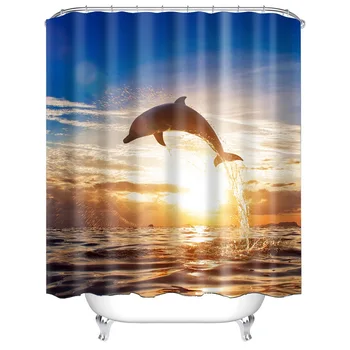 

Jumping Dolphin In Sunset Ocean Friends Dolphin and Fish Shower Curtain