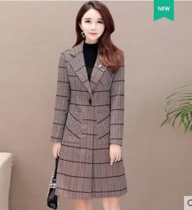 Трендовые товары, Тренч, женские длинные пальто, женские трендовые осенние клетчатые пальто большого размера, корейская модная одежда K4087 - Цвет: Coffee plaid