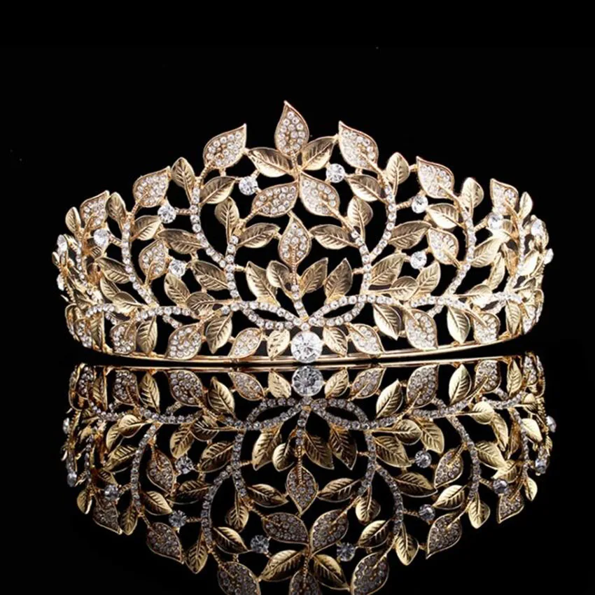 

MHS.SUN Gorgeous gold color leaf crown tiaras bridal crystal headbands for wedding vintage rhinestone hairband party gift TN066