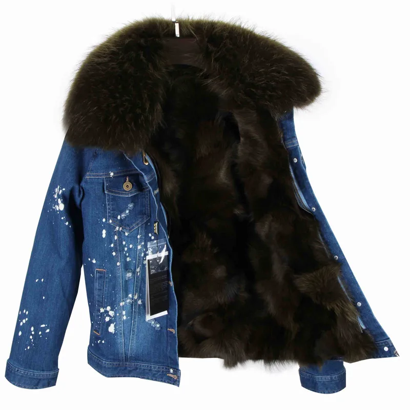 Новое модное женское зимнее пальто воротник мех енота Куртка деним подклад мех лисы бренд стиль парка - Цвет: color 18