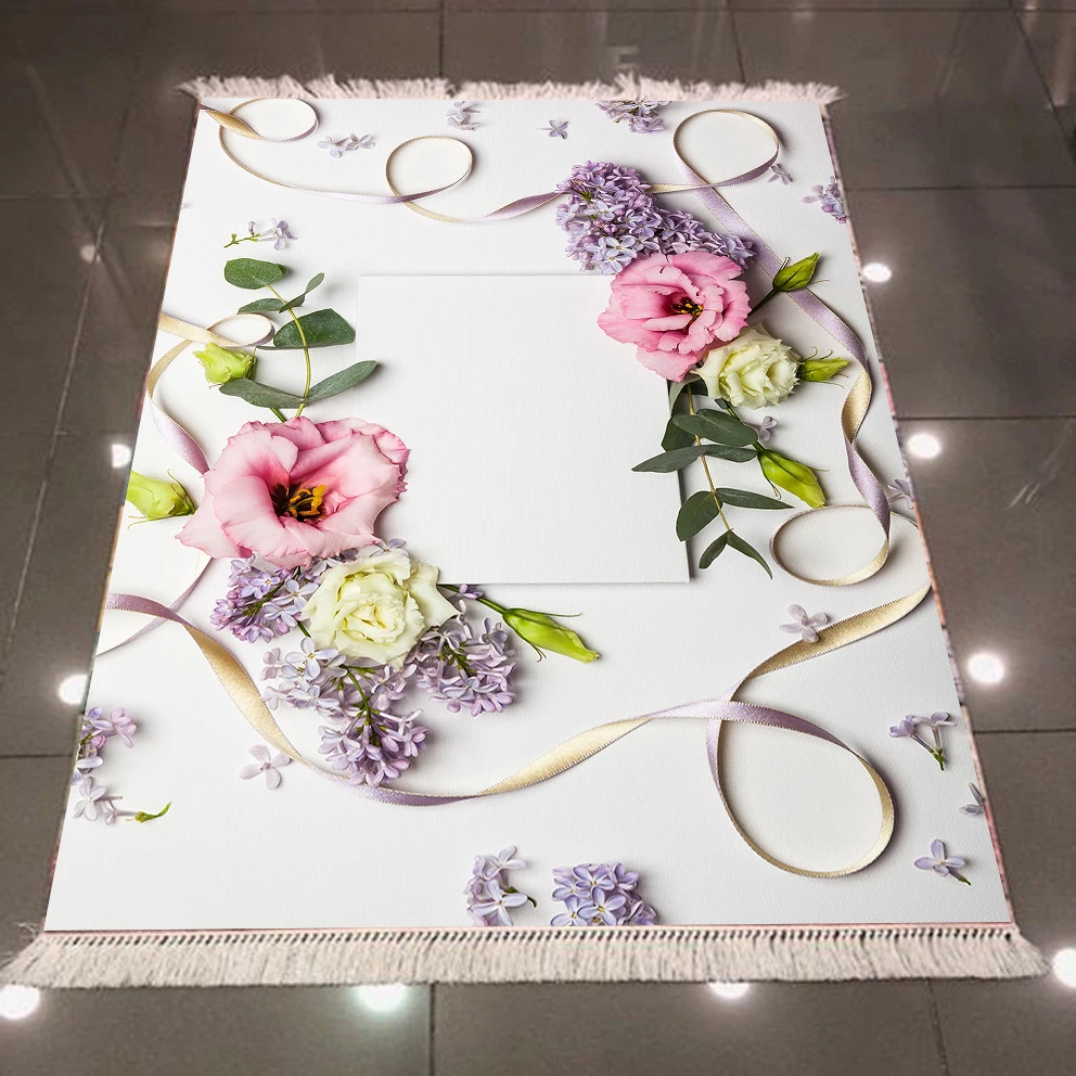 Еще серый розовый с цветами и зелеными листьями Цветочные кадры 3d принт, микроволокно Нескользящие сзади моющиеся декоративные Kilim коврик ковер