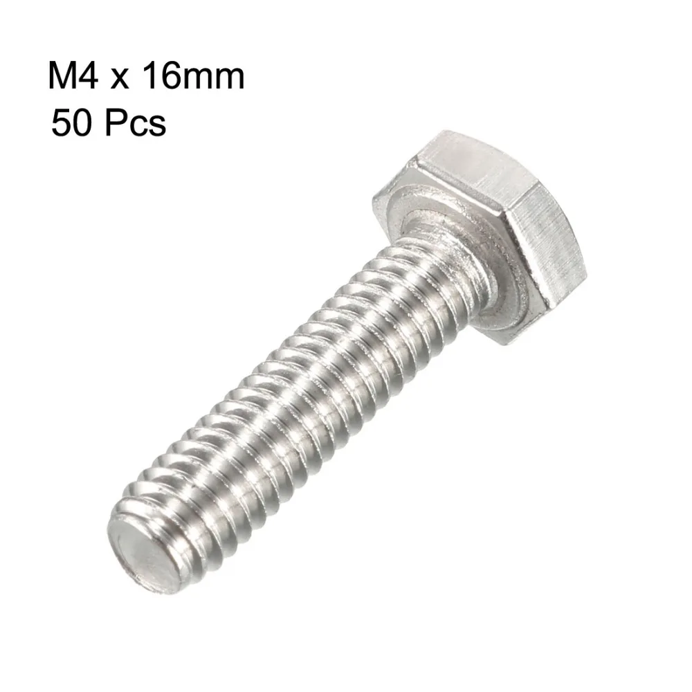 

UXCELL 50Pcs M4 Bolts Thread 16mm 304 Stainless Steel Hex Head Screws Bolt Fastener For Home Office Appliance Hardware Bolts