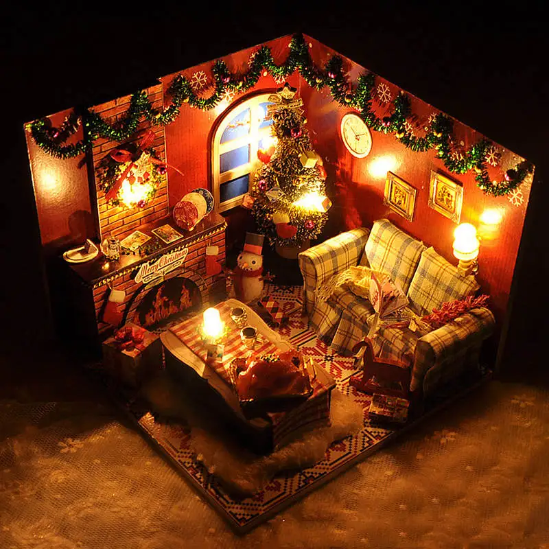 

DIY Wooden Miniature DollHouse Christmas Furniture Toy Miniatura Puzzle Model Handmade Dollhouse Birthday Gift For Kids