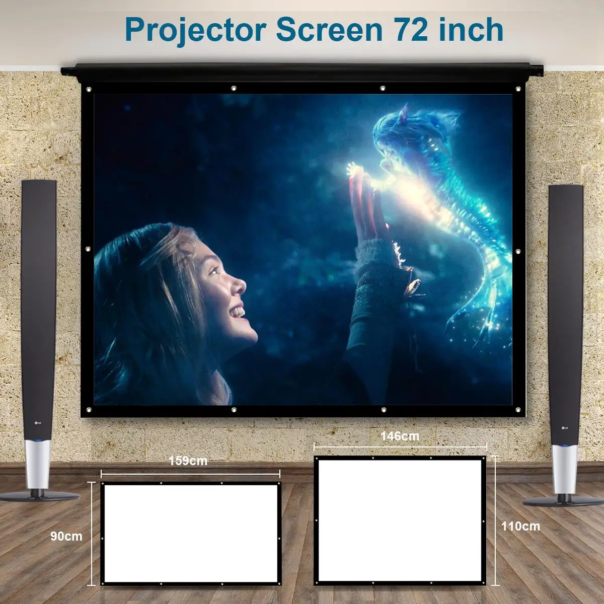 

72 inch Foldable HD Projector Screen 16:9 Portable Projection Screens For Home Theater