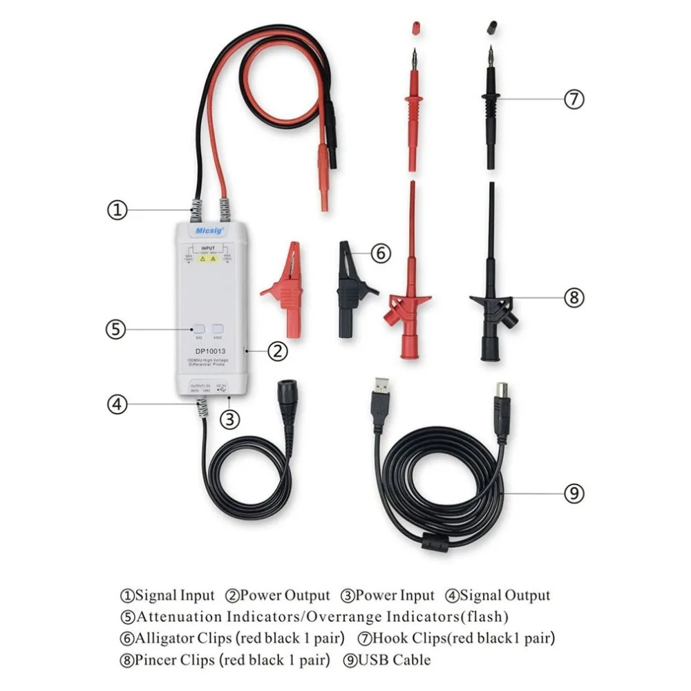 Micsig осциллограф 1300 в 100 МГц высокое напряжение дифференциальный зонд комплект 3.5ns время подъема 50X/500X скорость затухания DP10013