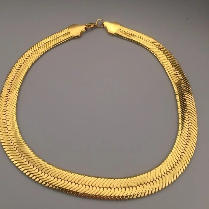 10 мм широкая цепочка из змеиных костей с желтым золотом мужское ожерелье "елочка" 60 см(23,"