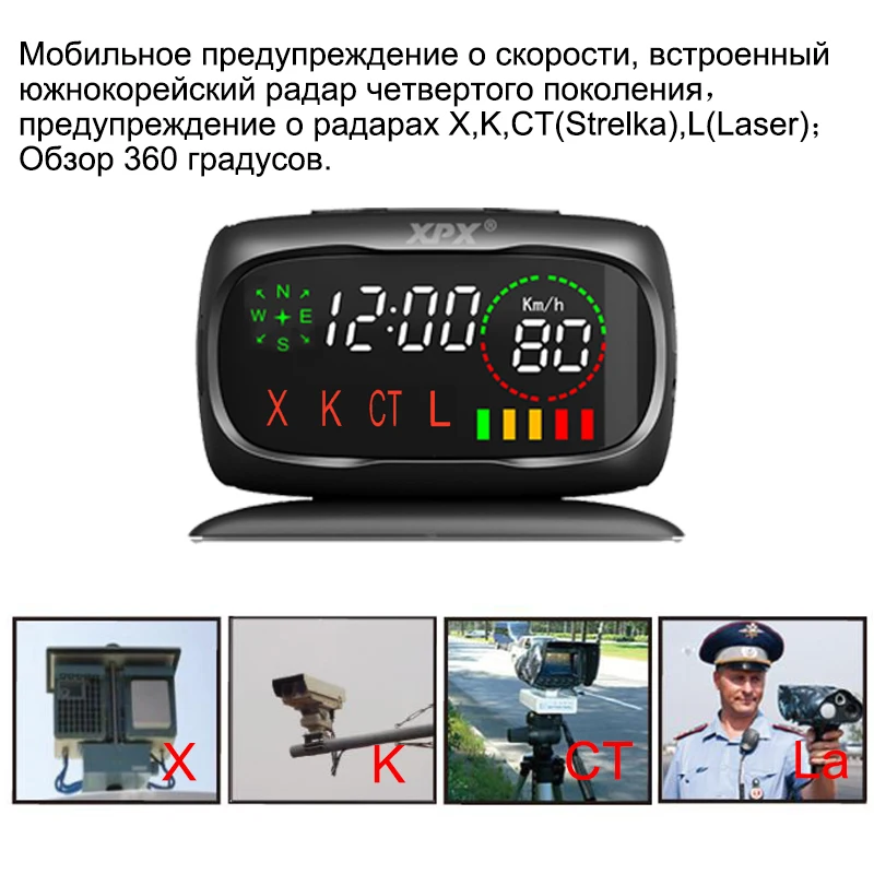 Радар детектор XPX G549 антирадар для России автомобильный с GPS 360 градусов X K CT L