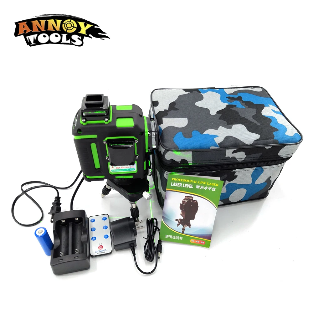 

3D 12Lines Green Laser Levels Self-Leveling 360 Horizontal And Vertical Cross Super Powerful Green Laser Remote Control