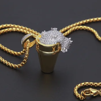 

Luxury Full Rhinestone Styrofoam Cup Pendant Necklace Bling bling Hip Hop Necklace Iced Out Unisex Jewelry Trendy Gift