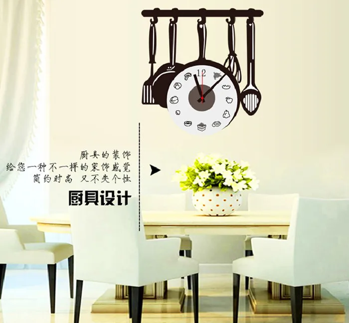 3D Clock Needle Kitchen Wall Sticker Cartoon Owl Apple Design Watch Home Decoration Wall Decals Wallpaper For Bedroom Poster