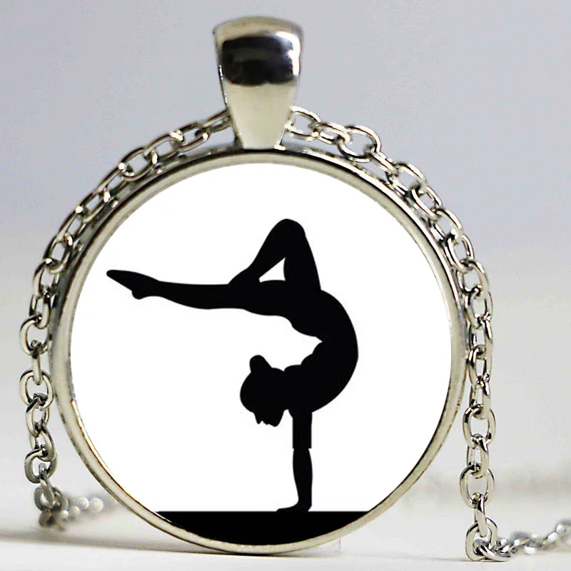 

Gymnast Yoga Dancers Photo Black White Cabochon Glass Tibet Silver Color Chain Pendant Necklace Choker jewelry girl gift