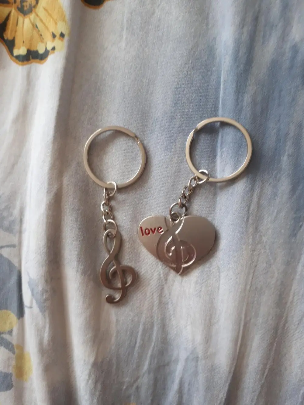 love heart music notes symble detachable couple keychain with gift