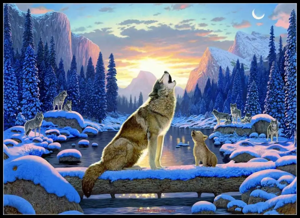 

Counted Cross Stitch Kits Needlework Embroidery - Crafts 14 ct Aida DMC Color DIY Arts Handmade Home Decor - Wolf Song