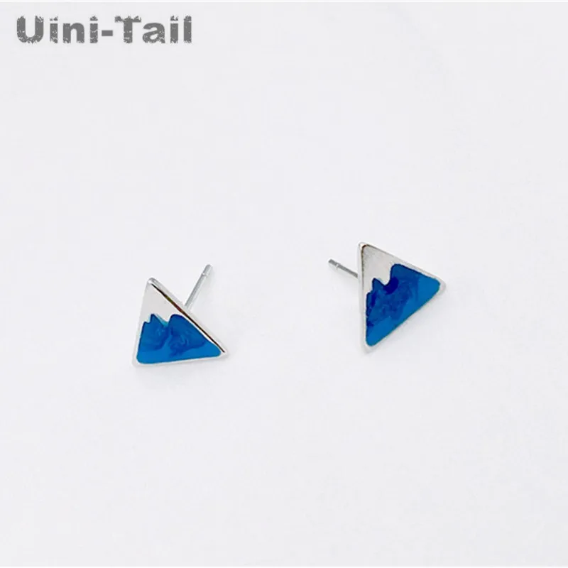 

925 sterling silver Mt.Fuji blue triangle earrings wholesale cute cute earrings Han Sen mini accessories high quality