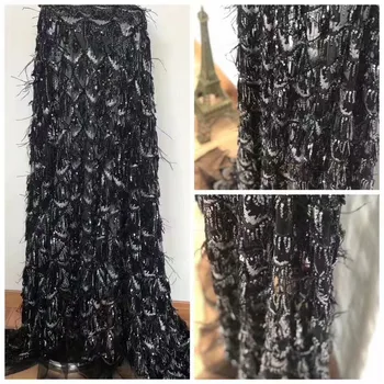

Latest design French 3D lace fabric with sequins and feathers Popular embroidered Mesh lace fabric for beautiful dress A606-2