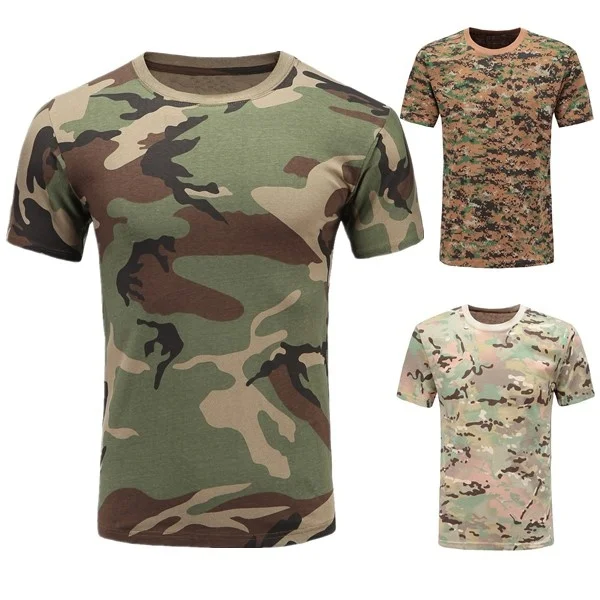 На быстросохнущие футболка с короткими рукавами хлопковые камуфляжные открытый цифровой военные камуфляж для кросс-границы с короткими