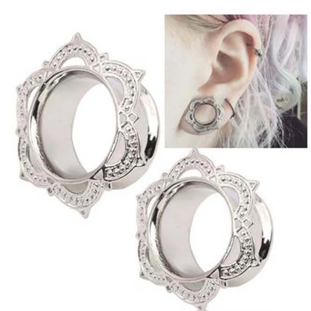 1 Piece New Women Men Flower Flared Flesh Tunnel Ear Plugs Copper Ear
