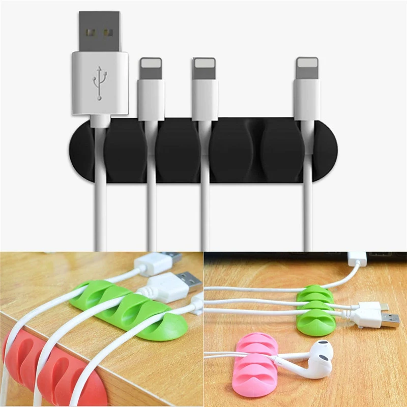 Universal Desktop Cable Clamp Porous Wire Holder Adhesive 4-Slots 2pcs New