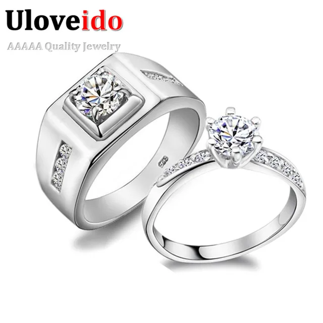 uloveido couple wedding rings for men and women fashion silver color cubic zircon big male engagement - Couple Wedding Rings uloveido couple wedding rings for men and women fashion silver color cubic zircon big male engagement - Couple Wedding Rings