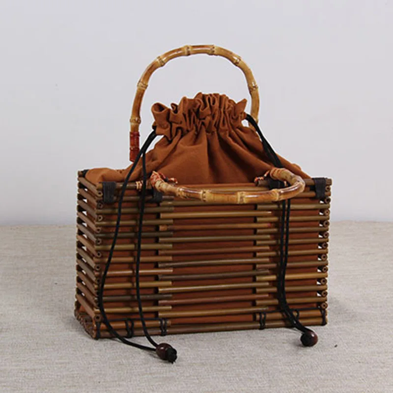 Women Vintage Bamboo Bag Drawstring Female Beach Straw Handbag Bohemian Hollow Lady Knit Bags Handmade Rattan Woven Tote SS3054 (7)