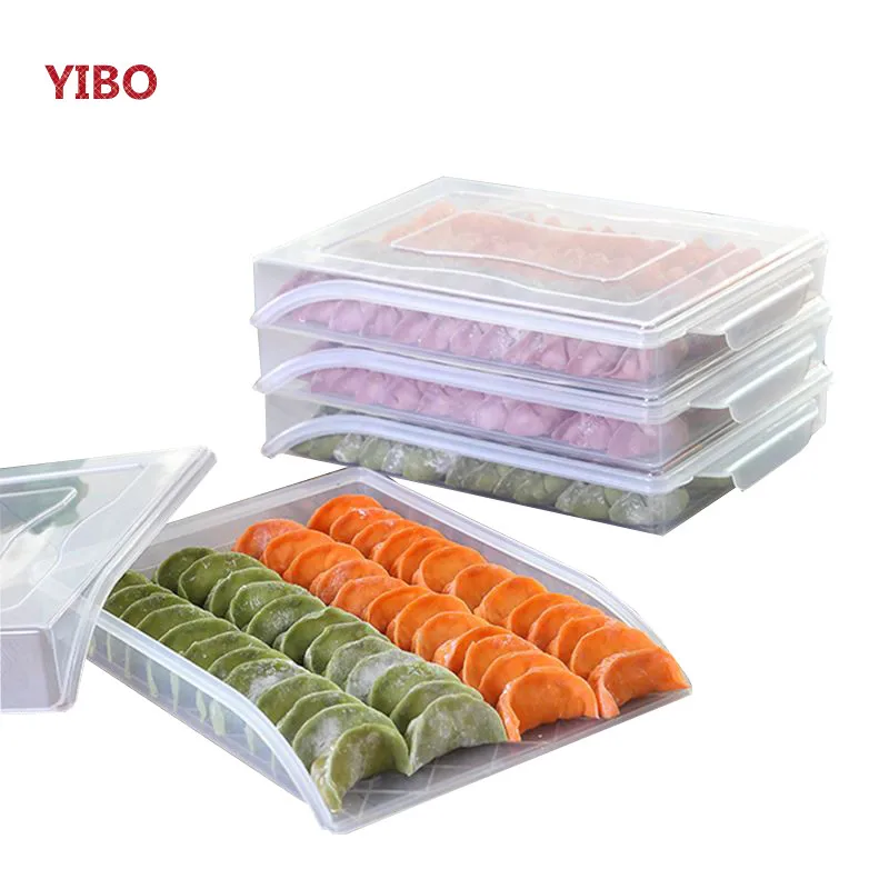 

YIBO Transparent Frozen Dumpling Boxes Fridge Fresh Storage Storage Box Non-stick Green Tray Fresh Food Container Kitchen Tools