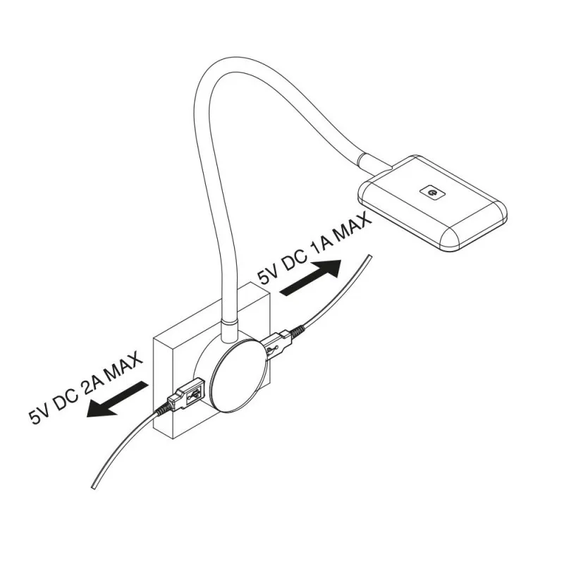 EMUCA 5014715 1 партия бра квадратная Кума с гибким рычагом и 2 портами USB белый цвет